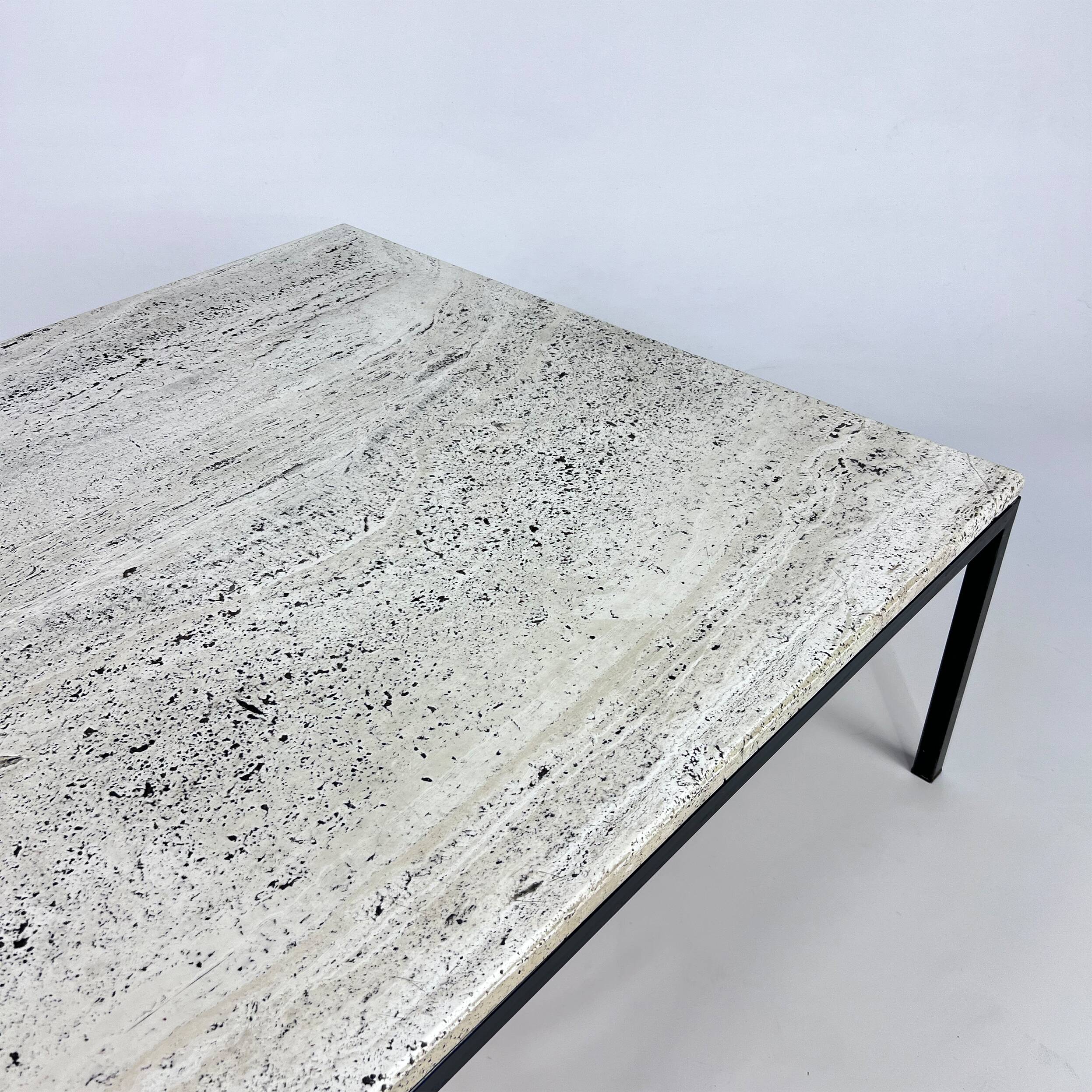 Mid Century Minimalistic Steel and Travertine Coffee Table, 1960s