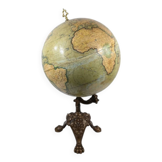 Globe Terrestre en Papier Lithographié et Fonte, J.Lebègue & Cie – Fin XIXe