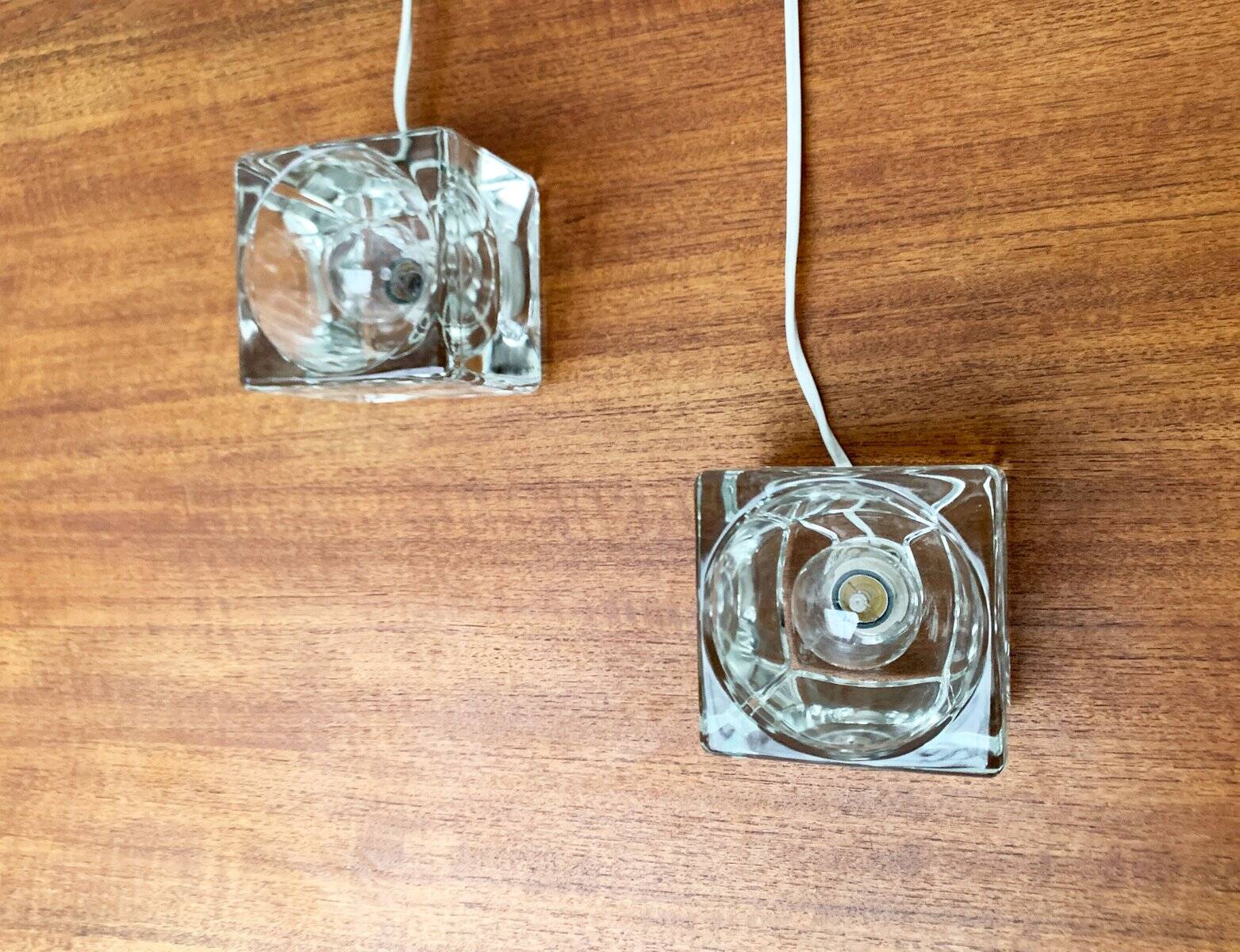 Vintage German glass cube table lamps TA 14 by Peill & Putzler, 1970s, set of 2.
