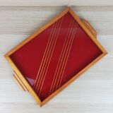 Plateau rouge - verre et bois