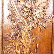 3 carved wooden panels, floral and animal decorations, Indochina