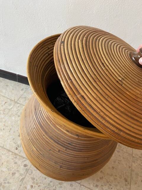 Large covered rattan basket