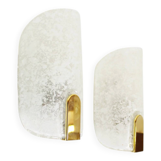 Large pair of wall lamps in brass & glass by Hillebrand