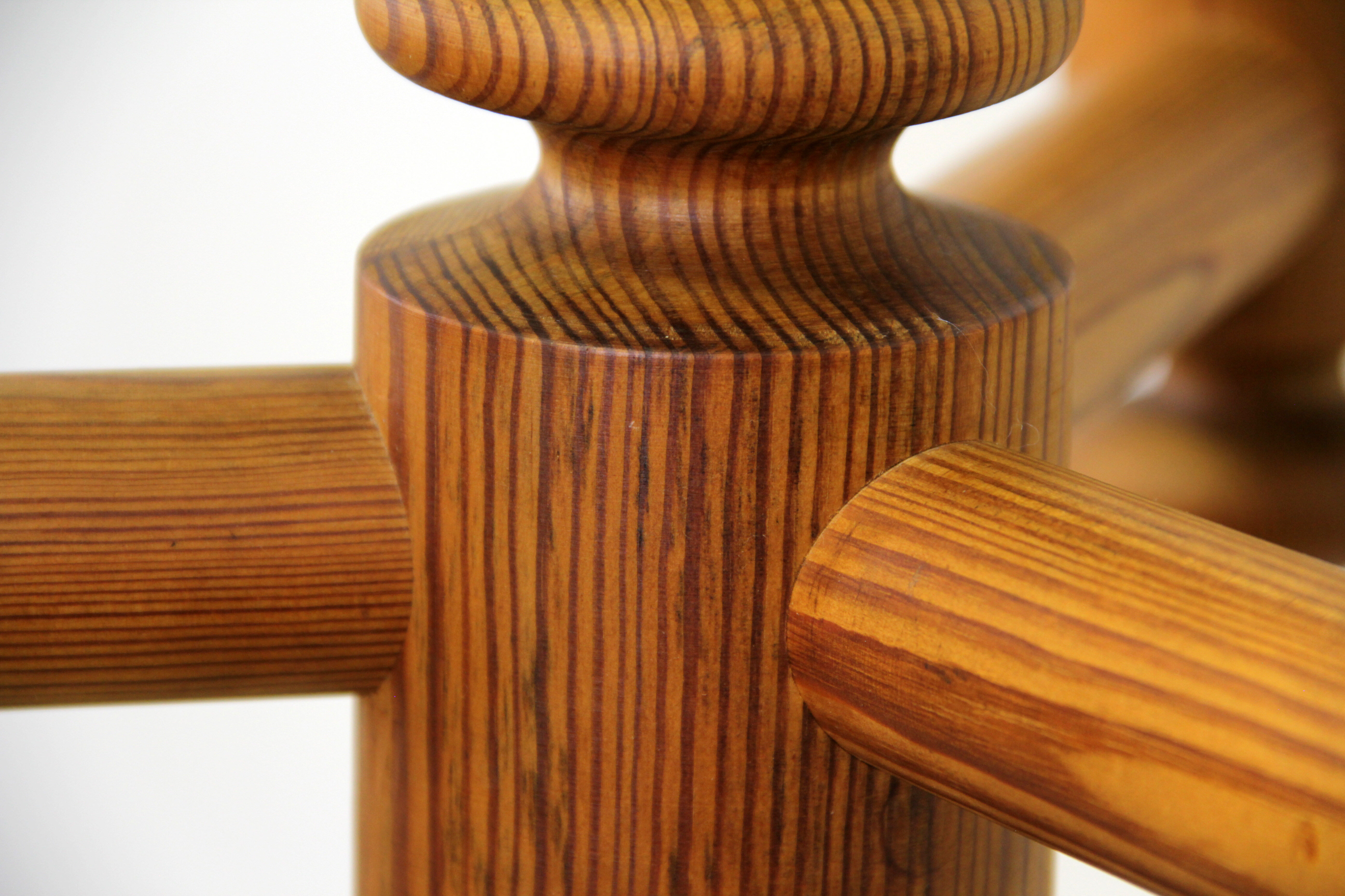 Turned solid pine floor lamp by Uno Kristiansson for Luxus Sweden, 1970s