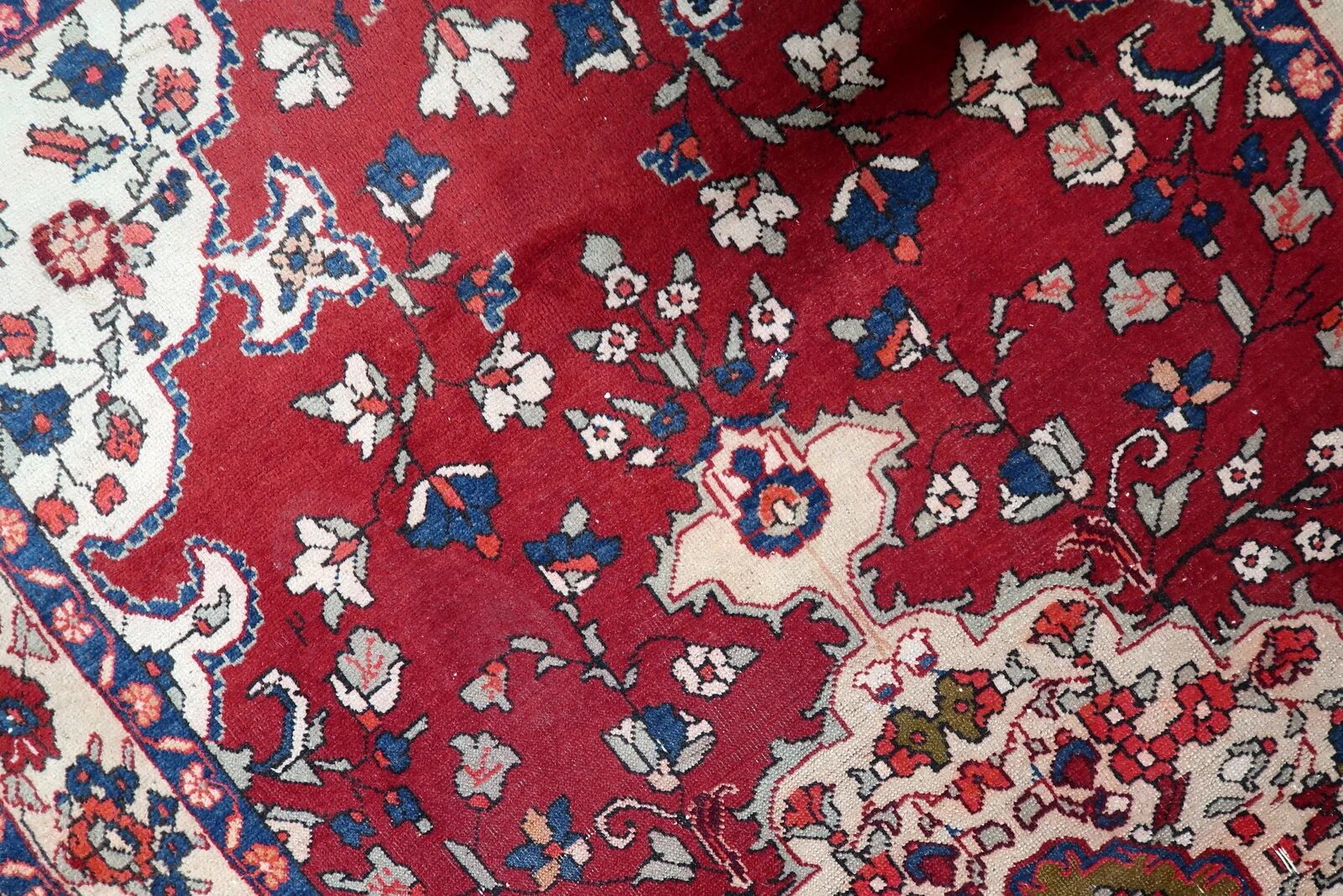 Antique handmade wool Malayer rug 4.9' x 8.6' circa 1920s - 1C1285