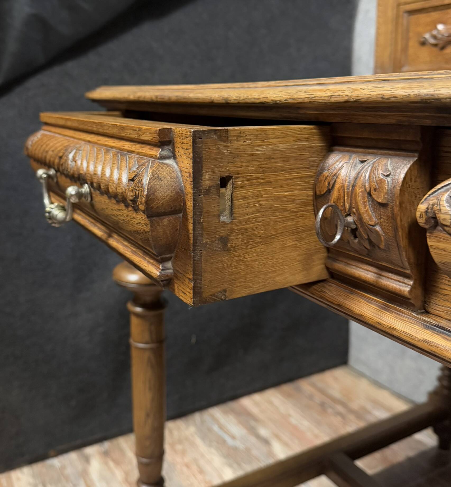 Renaissance style desk in solid oak circa 1850
