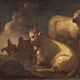 Beautiful 17th century painting, bucolic landscape with goats