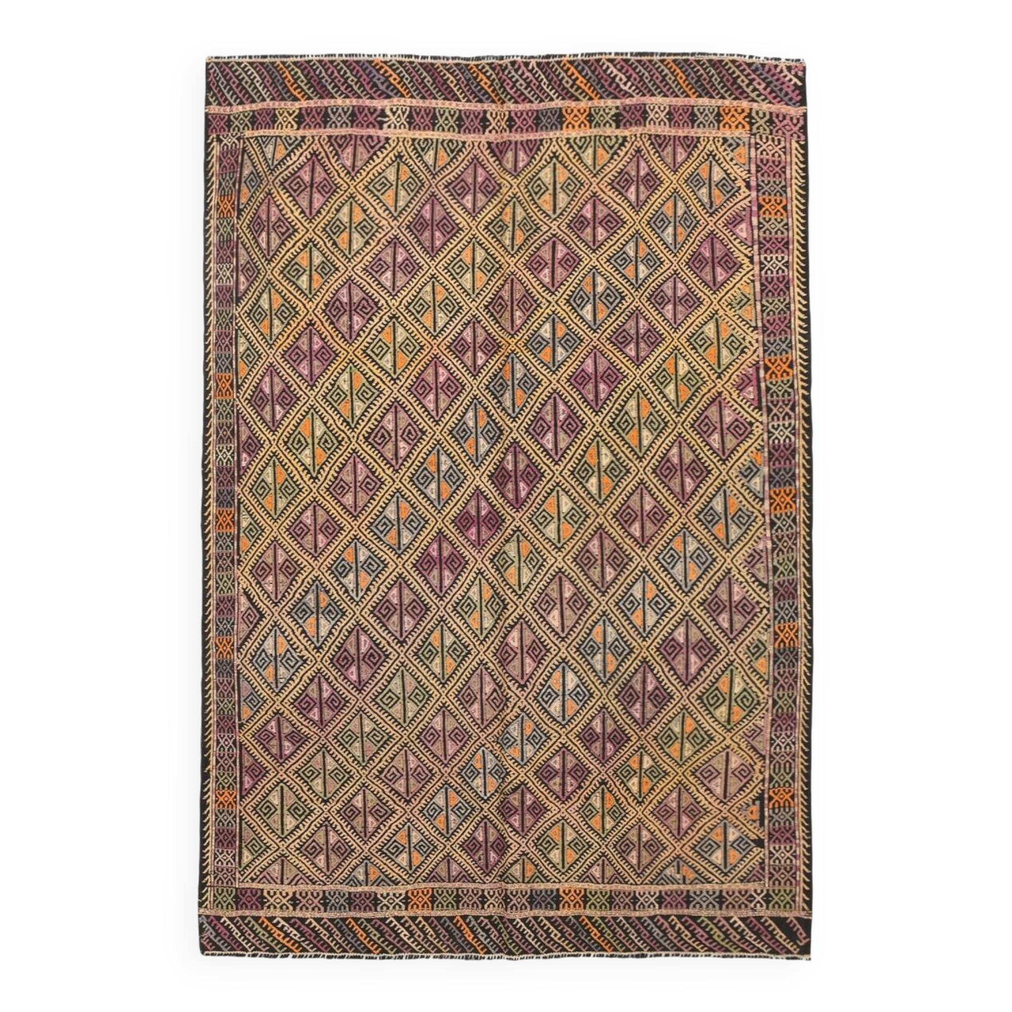 Yellow & Green Tribal Turkish Kilim Rug, 158x236Cm