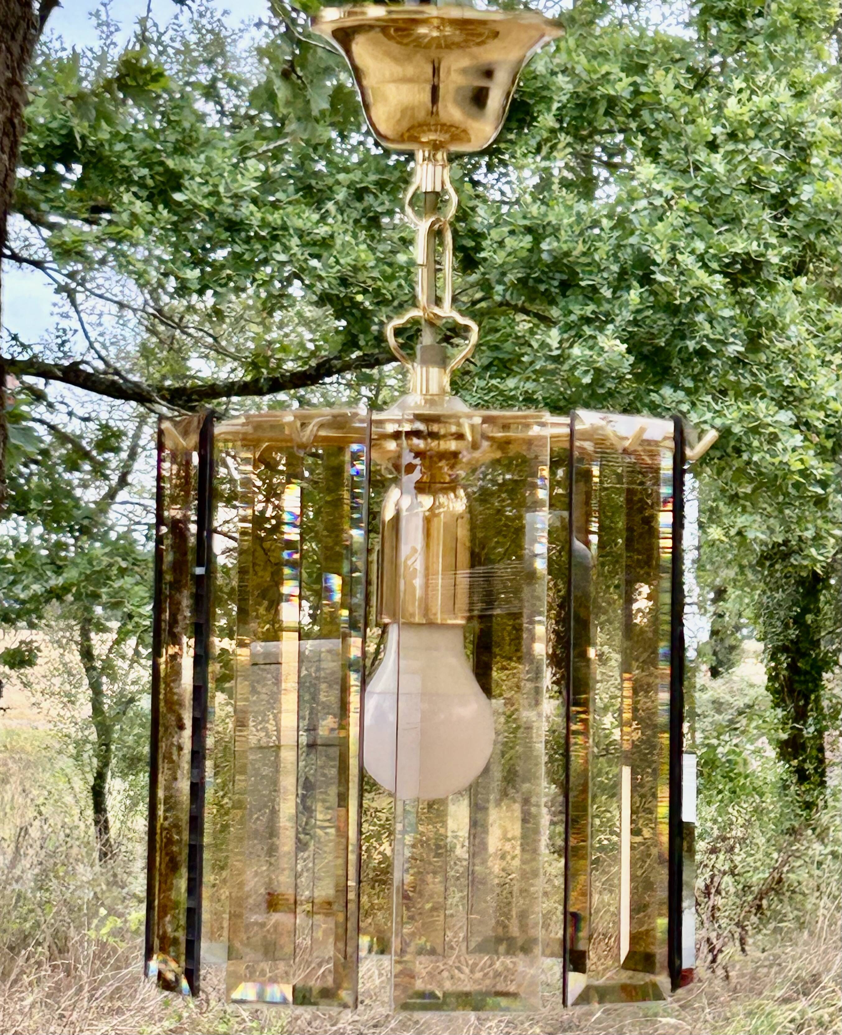 Suspension, smoked glass blade chandelier from the 1970s.