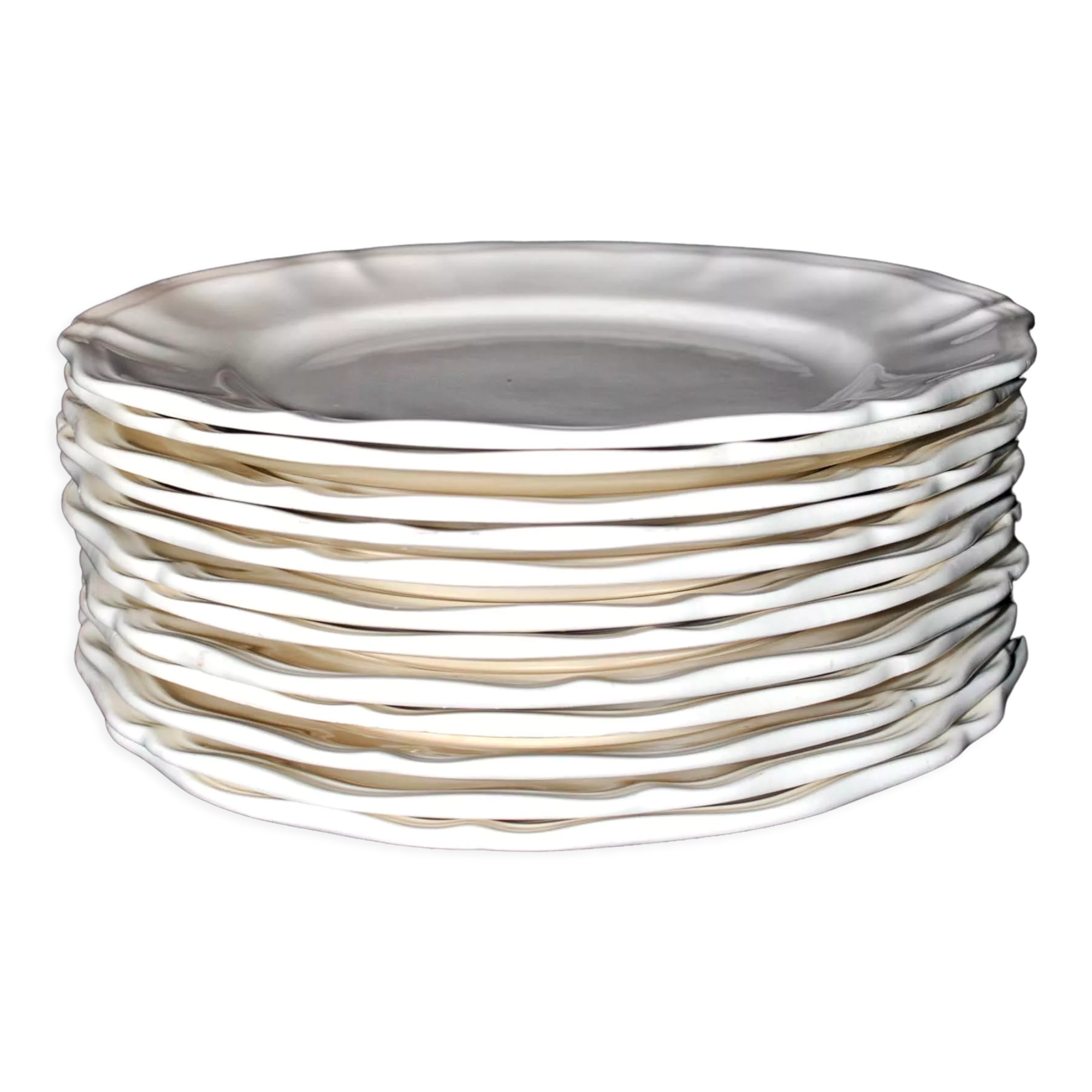 Sarreguemines series of 12 flat plates in opaque faience cream "terre de fer"