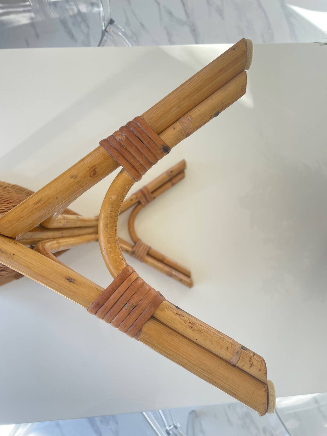 Old rattan magazine rack from the 70s