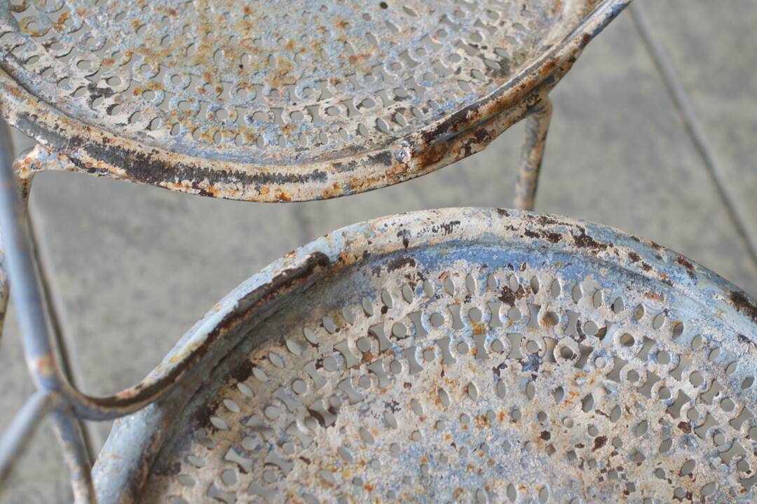 Two iron garden chairs 1950