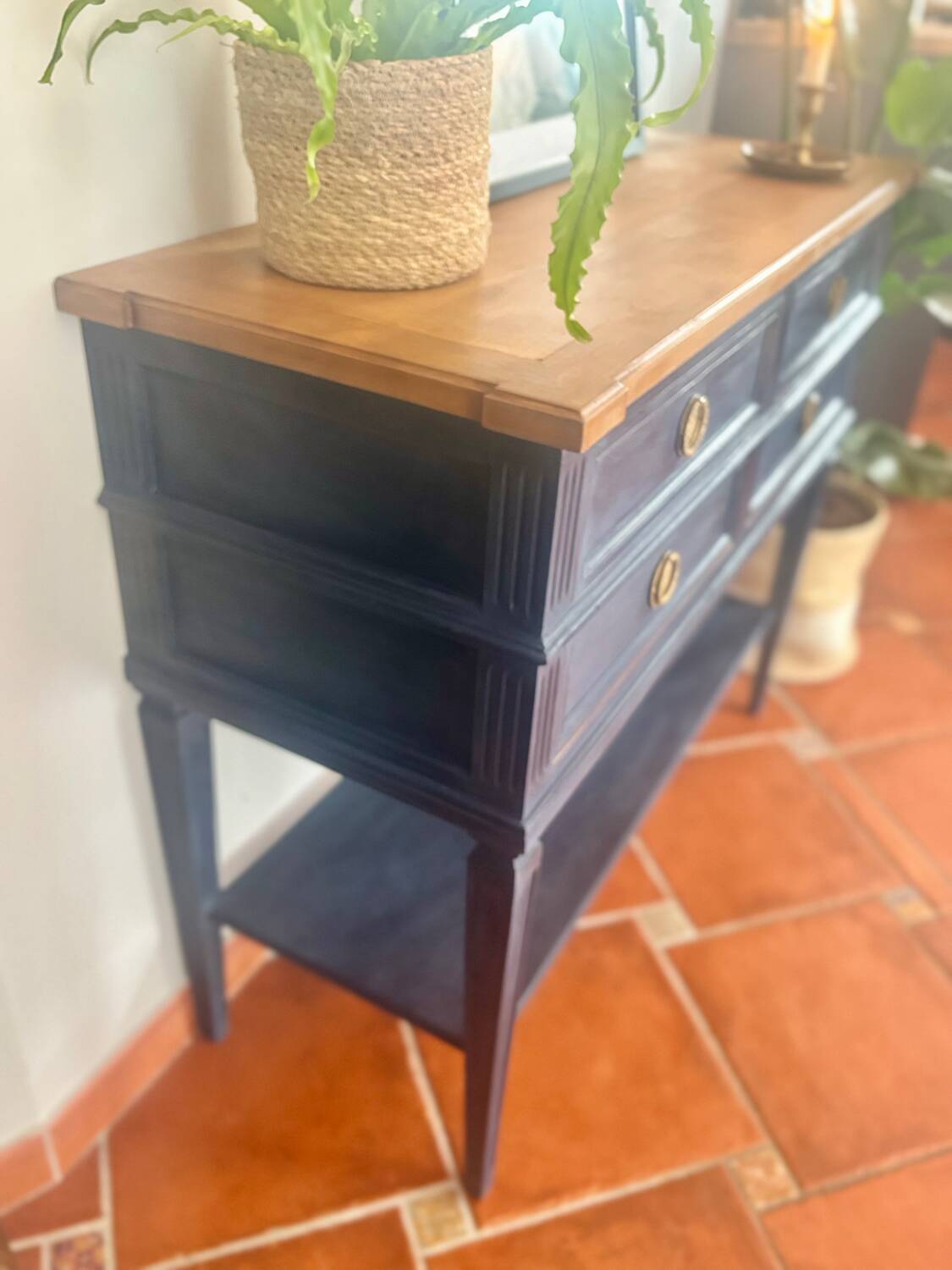 Console Louis XVI Oxford Navy – Meuble peint à la main vintage