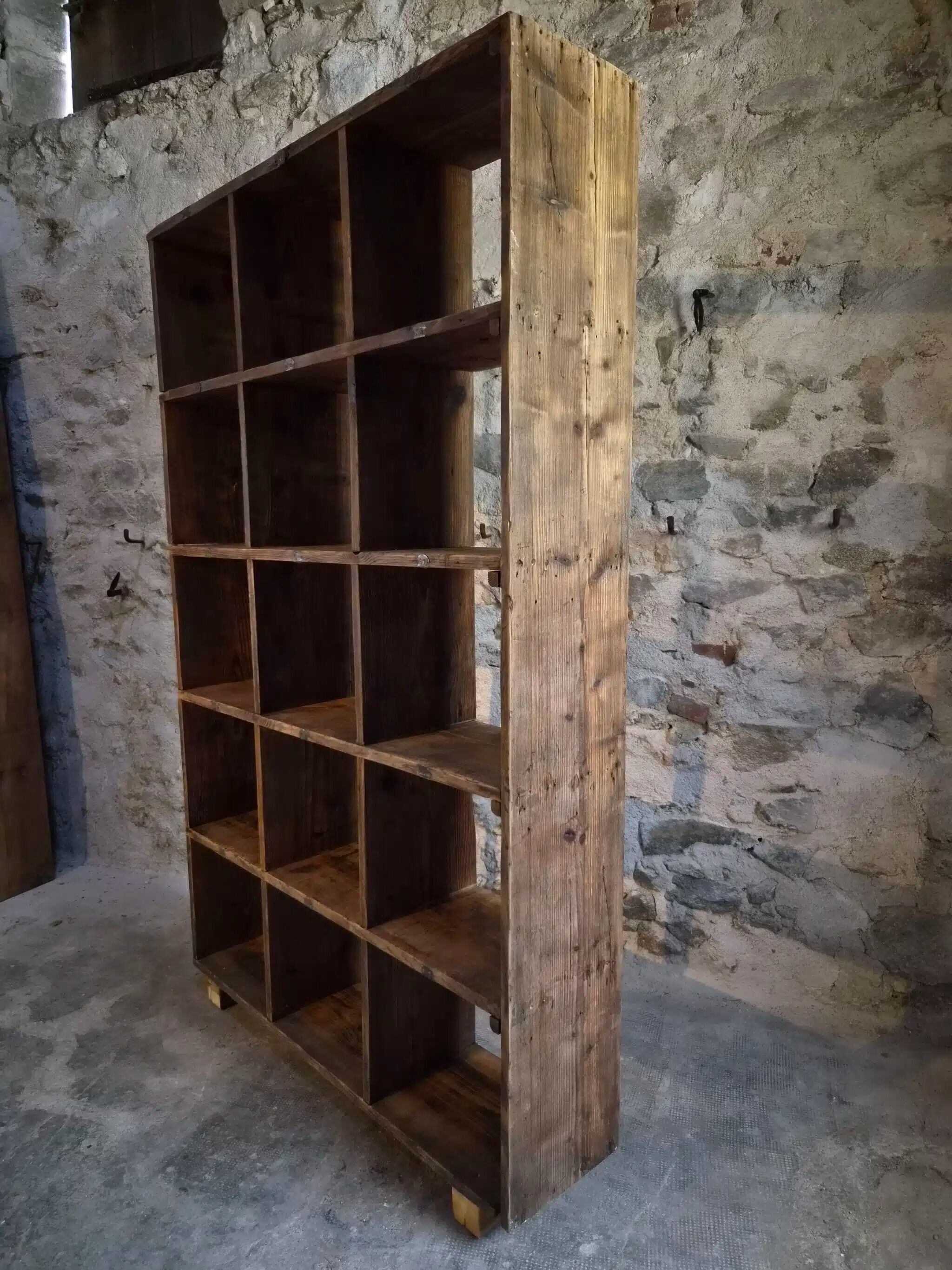 Old industrial shelf / room divider in pine, France, early 20th century