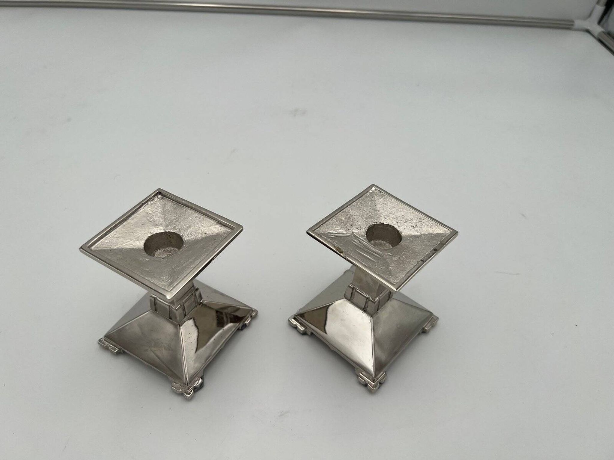 Art Deco Nickel-Plated Bronze Candlesticks, France, 1930, Set of 2