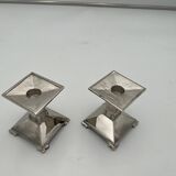 Art Deco Nickel-Plated Bronze Candlesticks, France, 1930, Set of 2