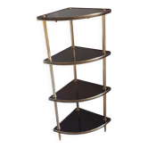 Vintage 4-tier corner shelf in wood and brass