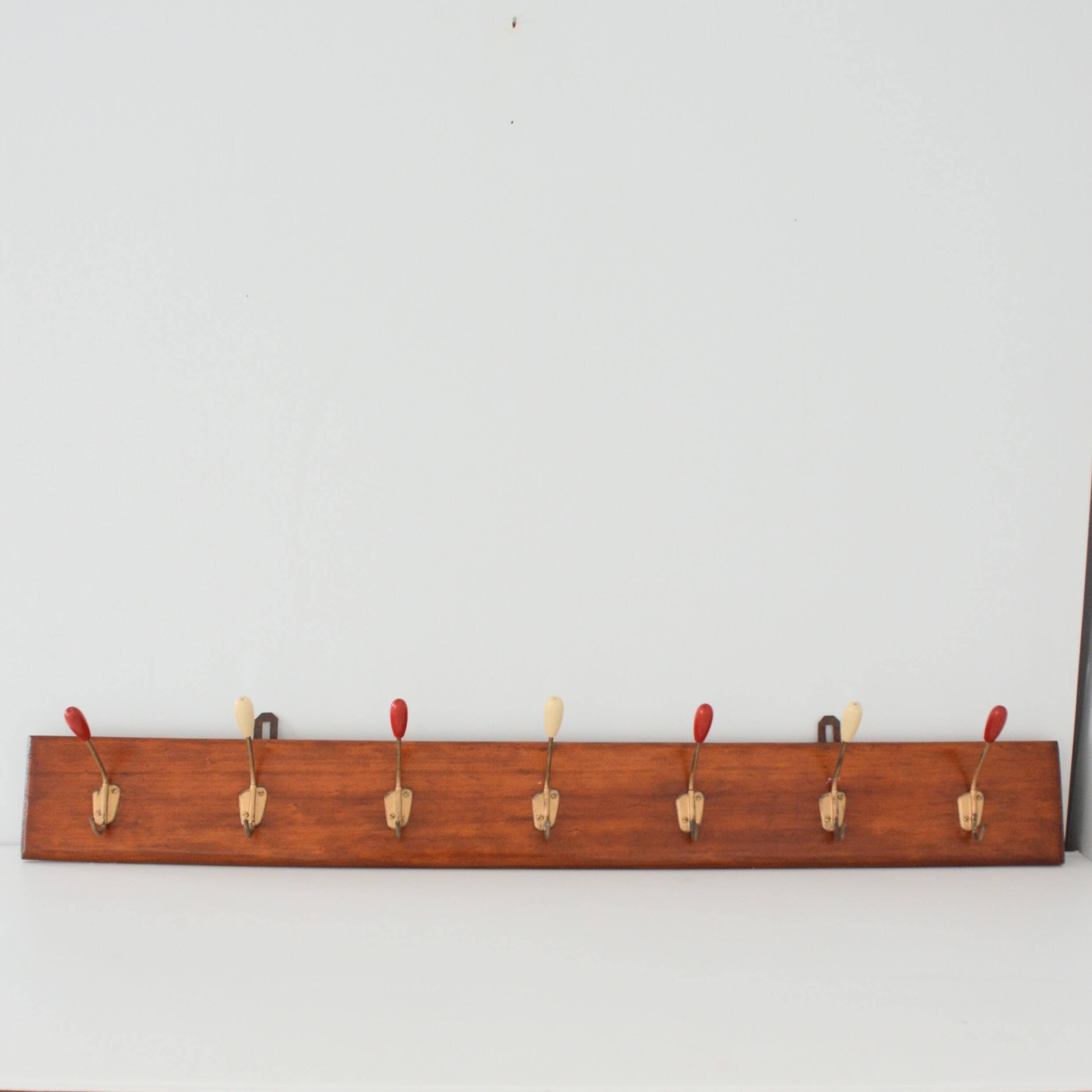 Large 1950s vintage wall-mounted coat rack