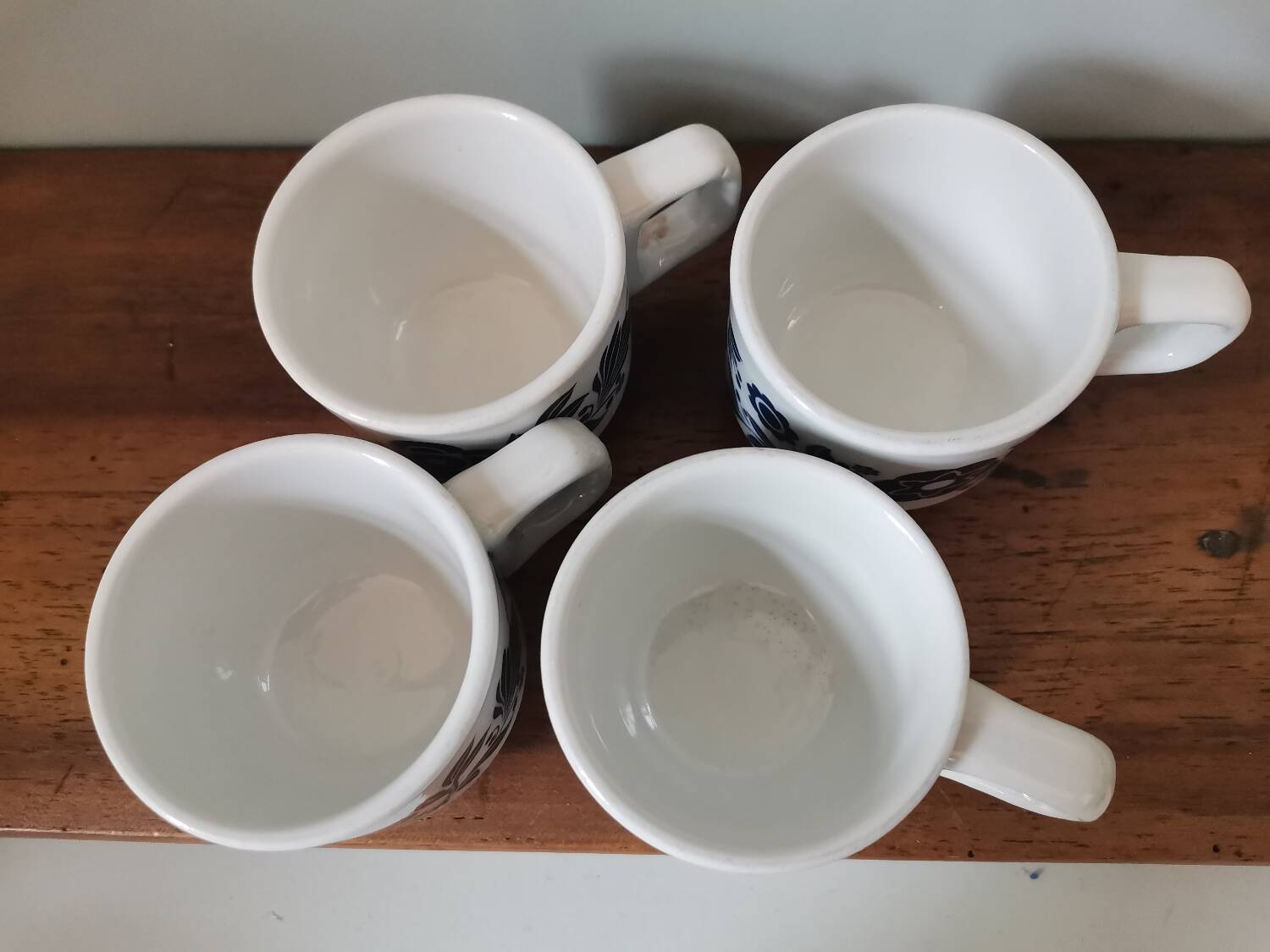 Set of 4 vintage bar coffee cups Sarreguemines vintage screen-printed blue flower pattern