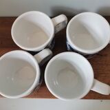Set of 4 vintage bar coffee cups Sarreguemines vintage screen-printed blue flower pattern