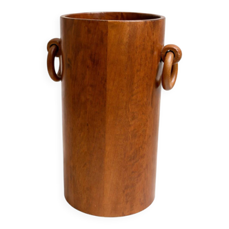 Vintage brutalist or mid-century walnut umbrella stand (50s / 60s)