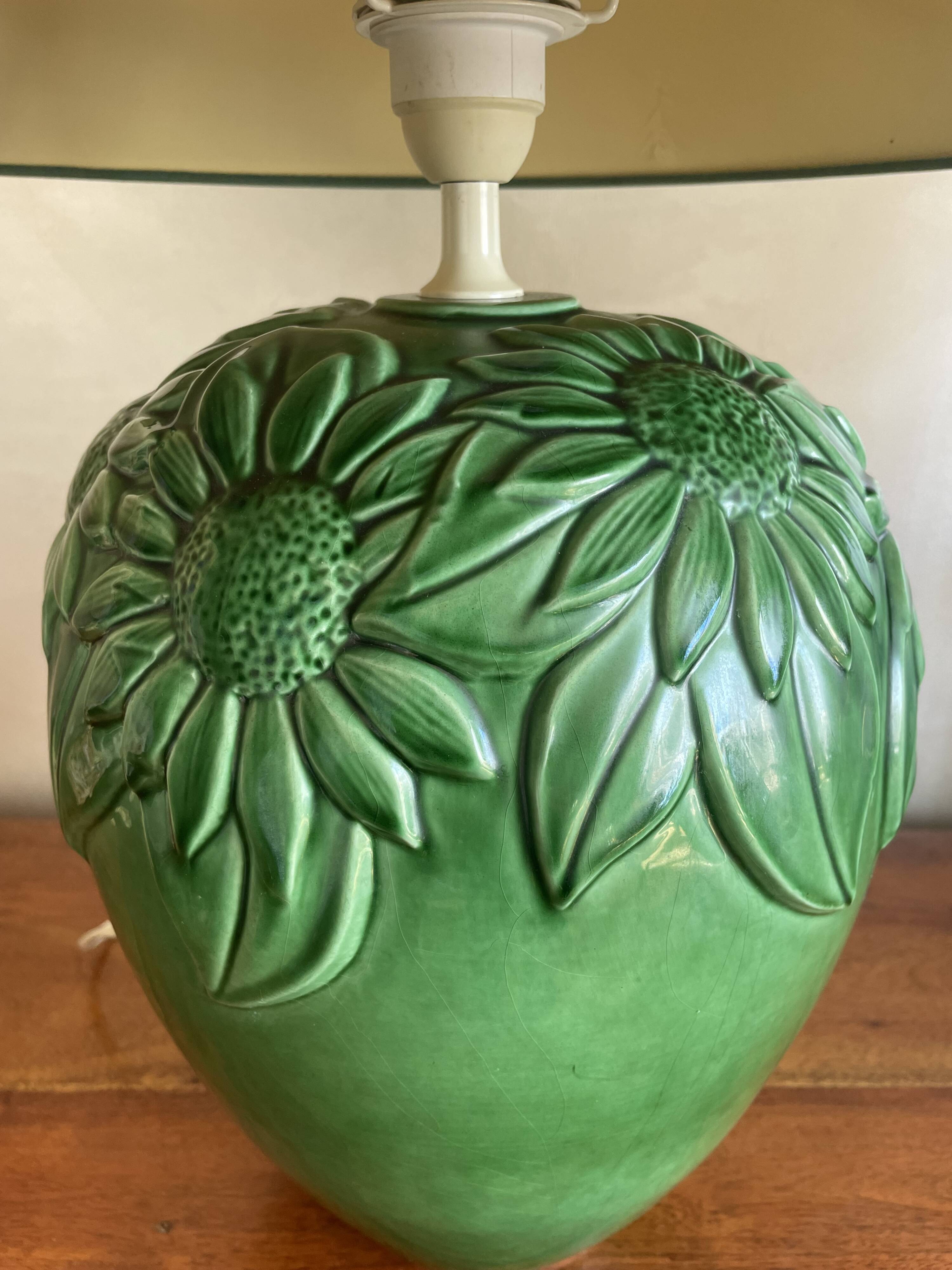 Lampe tournesol en céramique verte