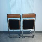 Pair, 2 vintage folding chairs, fawn color
