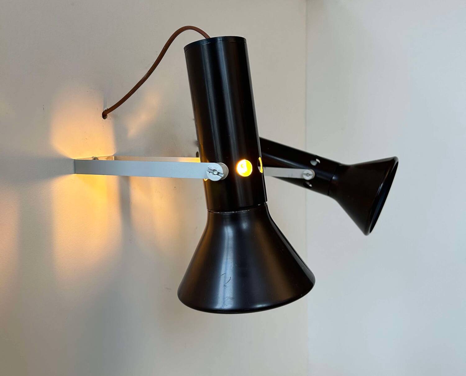 Pair of vintage adjustable wall lights, brown metal, France 1970