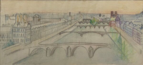 Tableau dessin vue de paris sur la seine et ses ponts