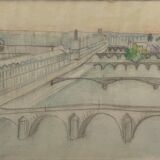 Tableau dessin vue de paris sur la seine et ses ponts