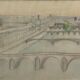 Drawing painting view of Paris on the Seine and its bridges