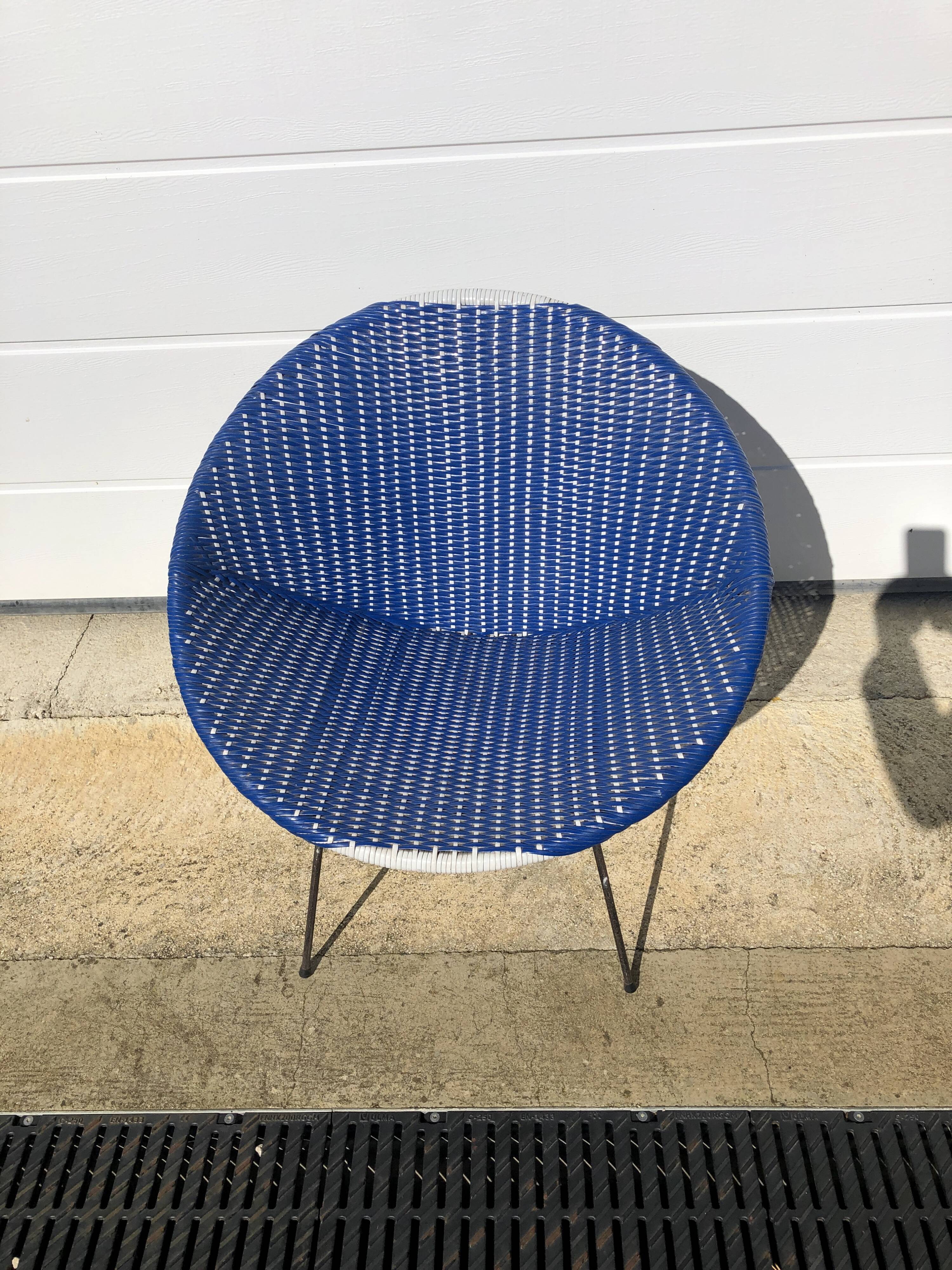 Vintage armchair garden shell 1950 metal and scoubidou