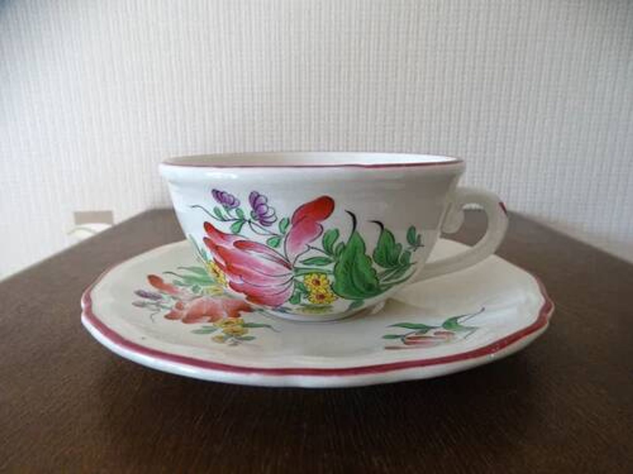 Kg luneville "street lamp" breakfast cup coffee tea earthenware flowers hand-painted - 1