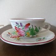Kg luneville "street lamp" breakfast cup coffee tea earthenware flowers hand-painted - 1