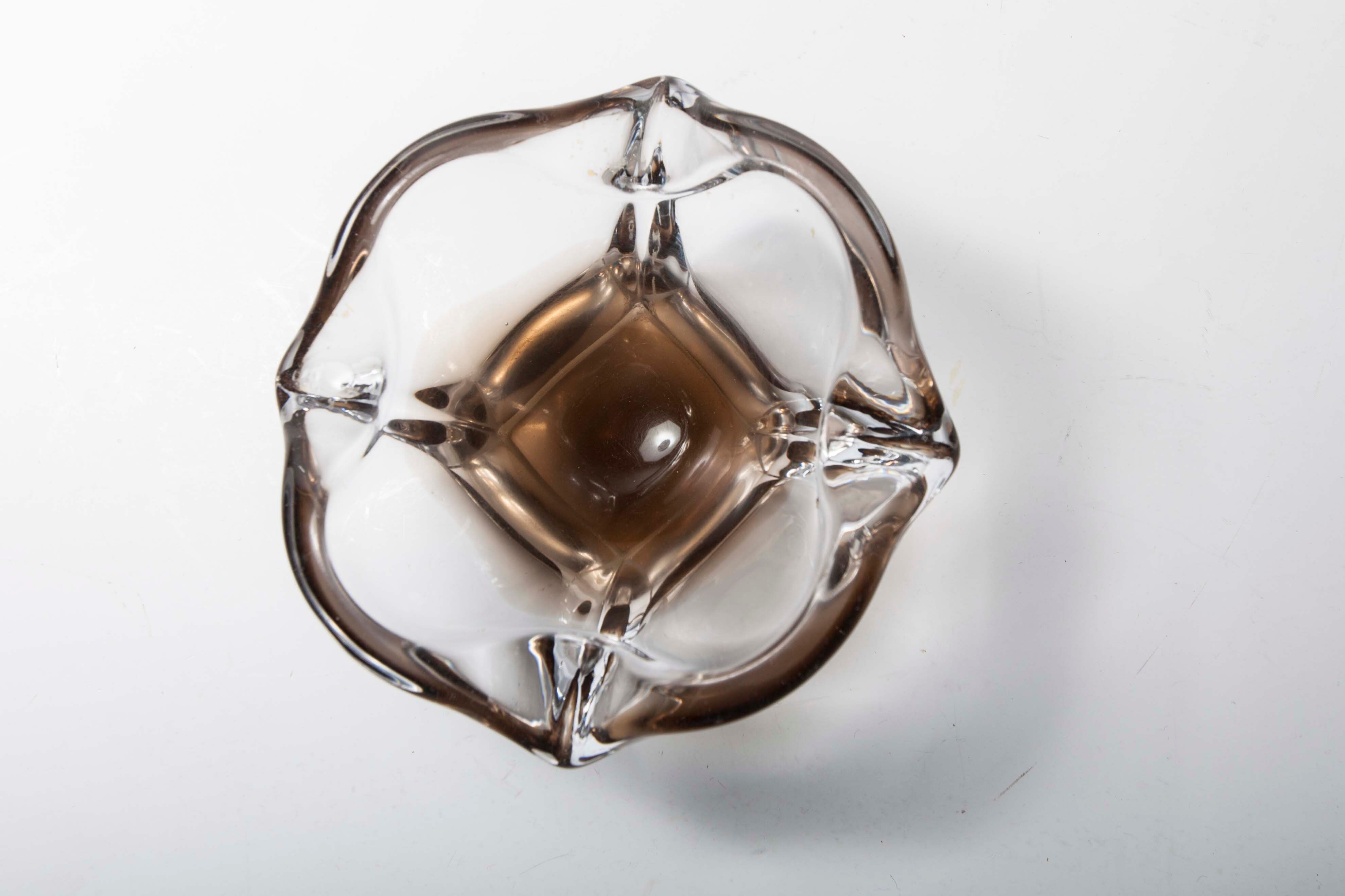 Murano ashtray transparent and smoked flower shape
