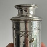 Pair of single-flower vases in patinated silver metal