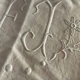 Old embroidered sheet, monogram F J