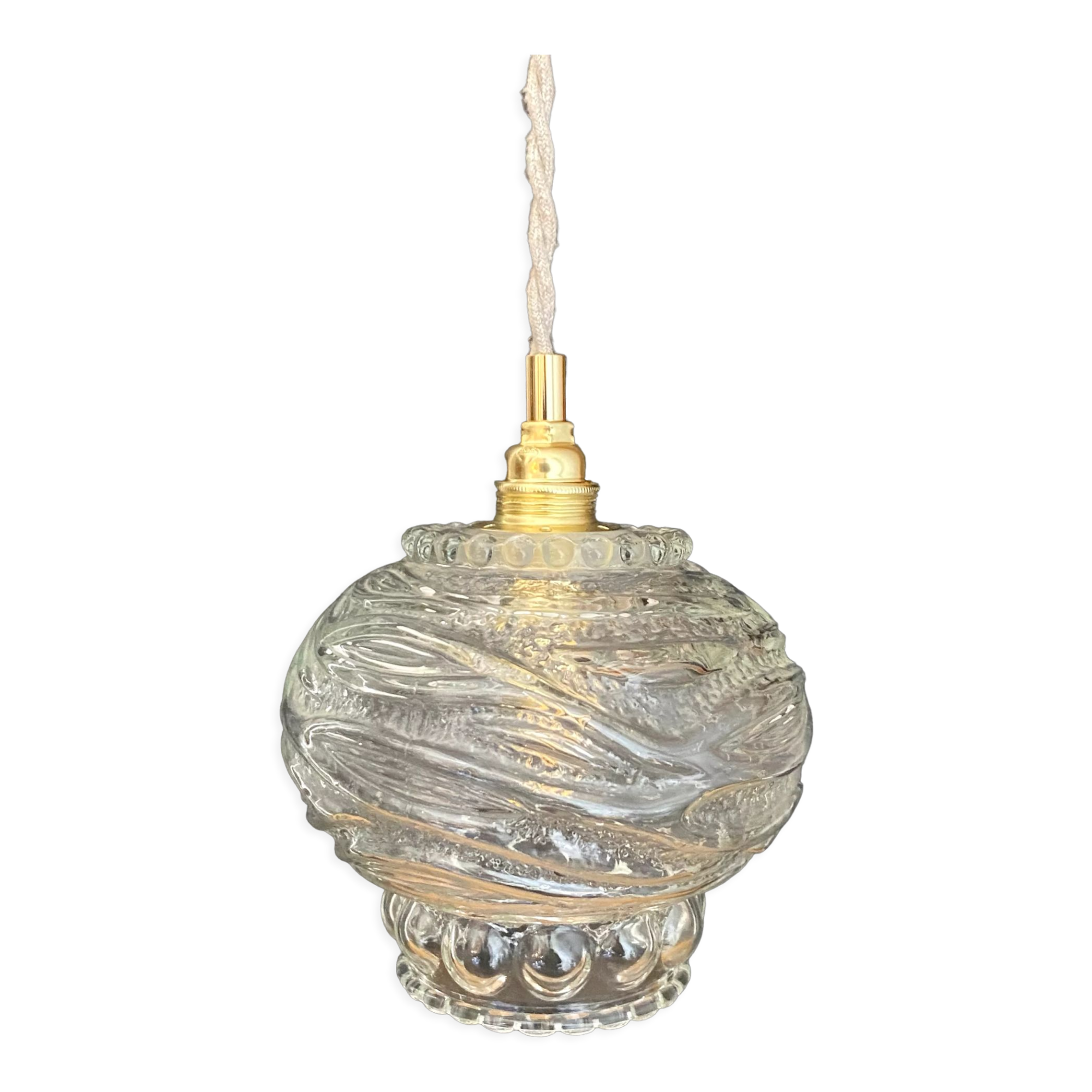 Vintage molded glass globe pendant light