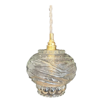 Vintage globe pendant lamp in molded glass