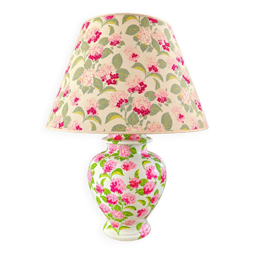 Lampe vintage XXL à fleurs roses – Vase céramique & abat-jour assorti