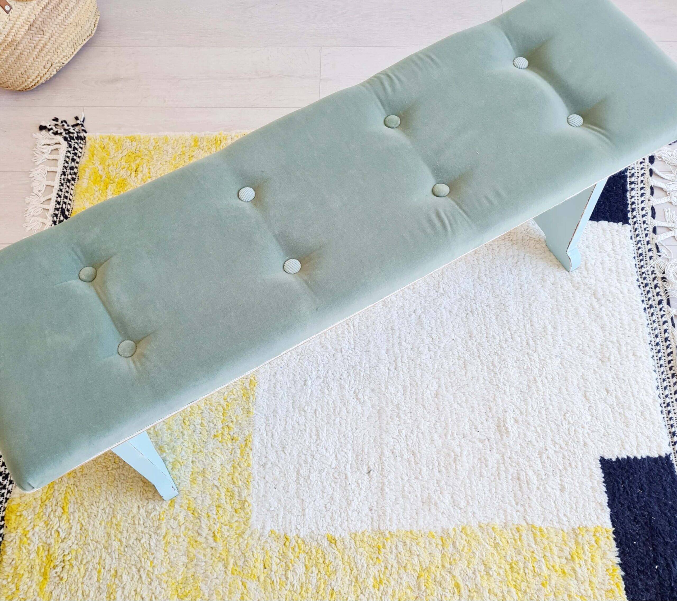 Antique blue velvet wooden bench - heart-shaped bench