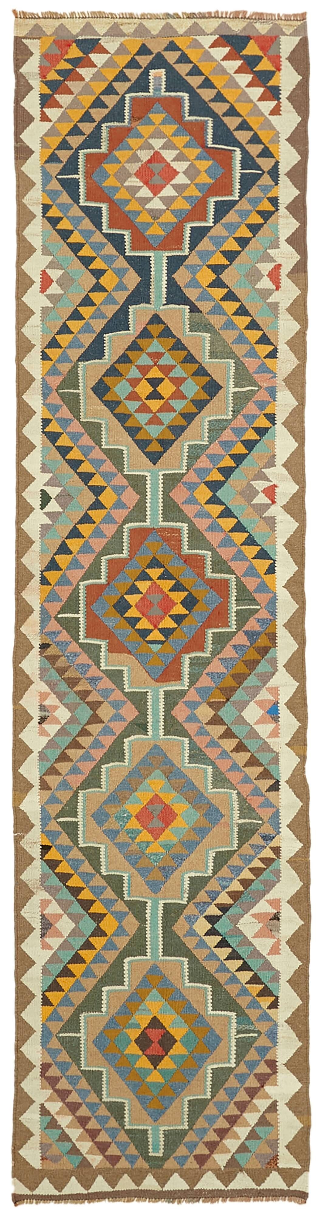 Turkish Handwoven Vintage Herki Kilim 95 cm x 360 cm