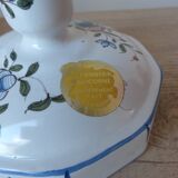 Malicorne earthenware candle holder by Emile Tessier with floral decoration