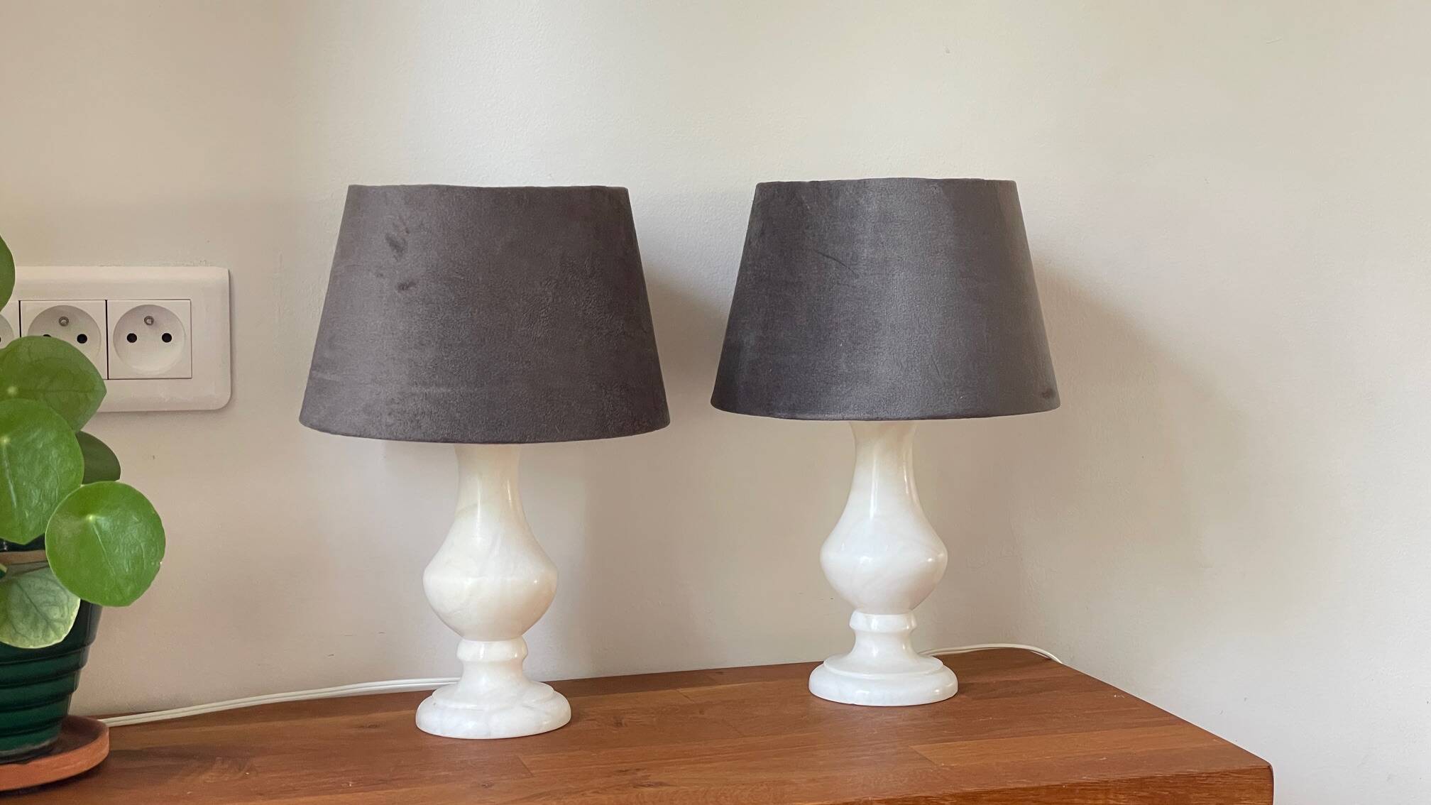 Pair of Vintage Alabaster Stone Lamps