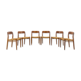Set 6 Teak and Paper Cord Dining Chairs by Niels O. Moller, Model 75