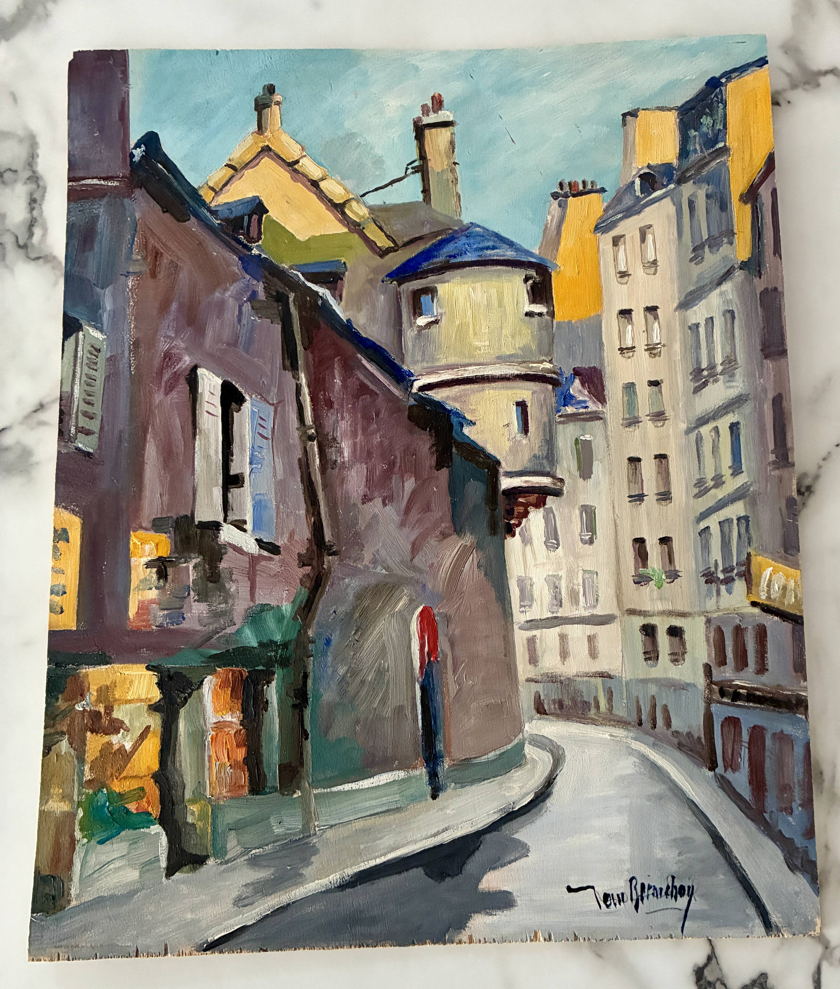 Old painting oil on Isorel "Paris street of the Town Hall"