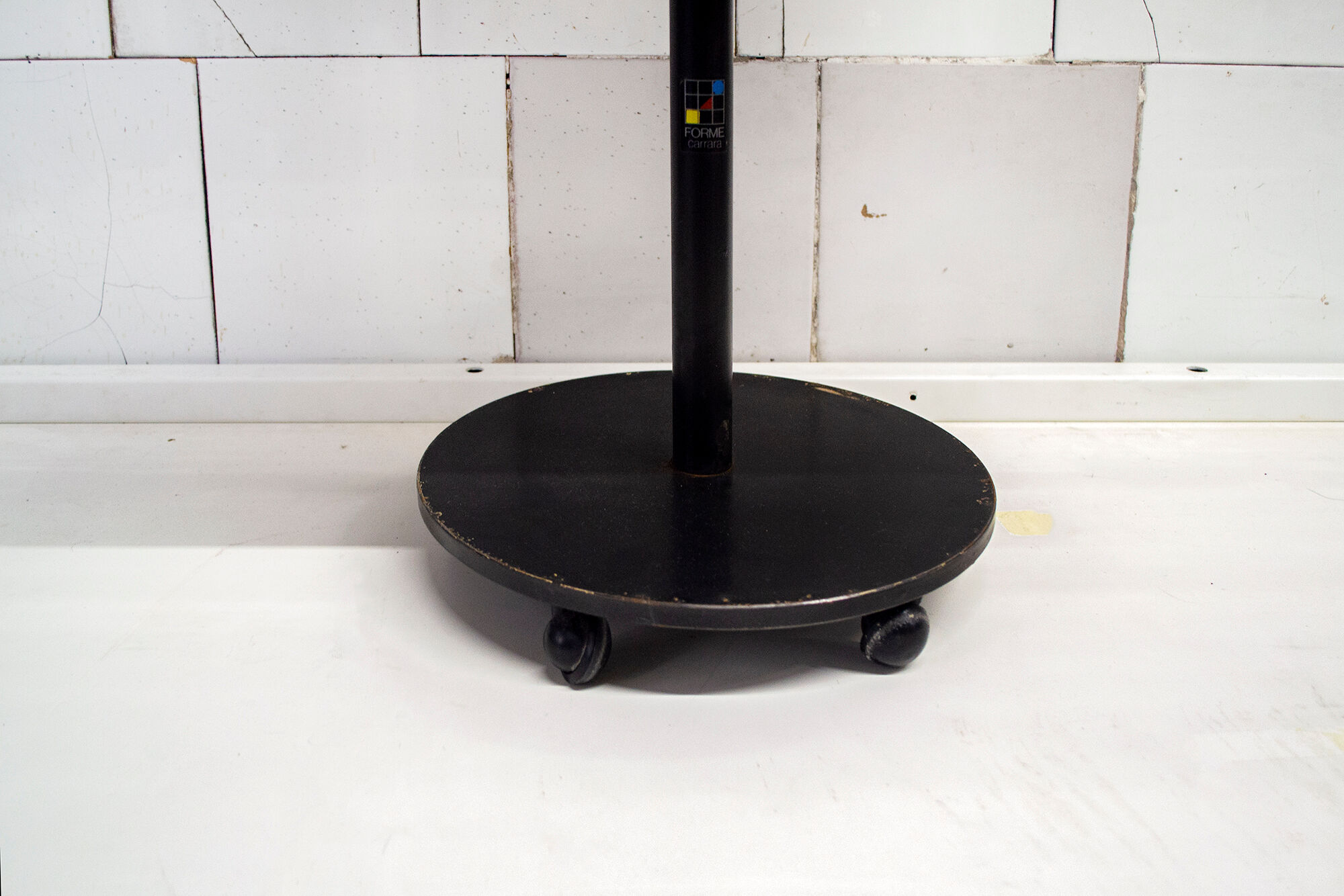 Bedside table shapes in wood and painted iron, marble details, 80s