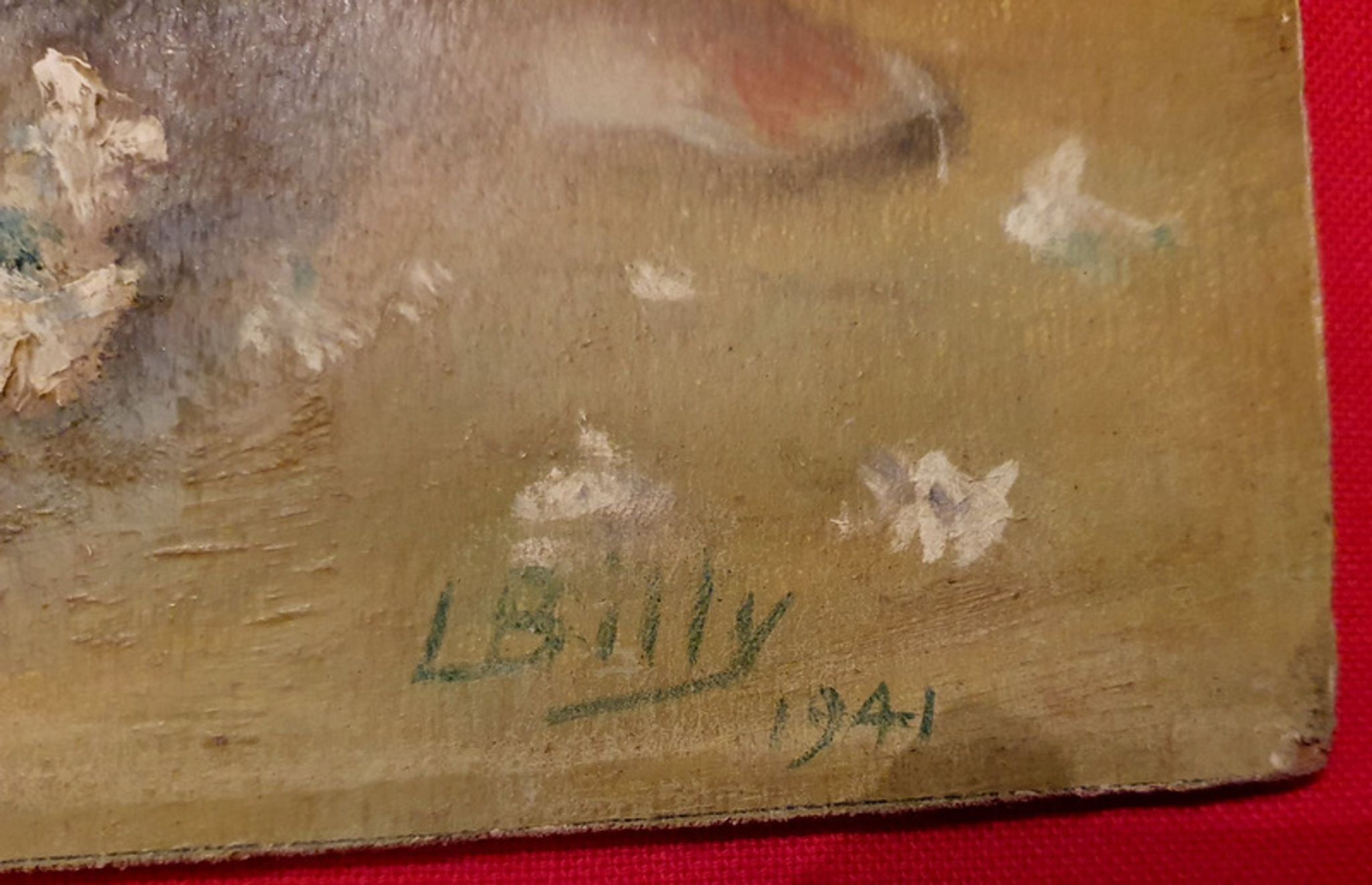 Ancient Painting Bouquet Signed L. BILLY 1941