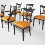 Set of 2 Black and Gold Armchairs and 4 Chairs, Empire style