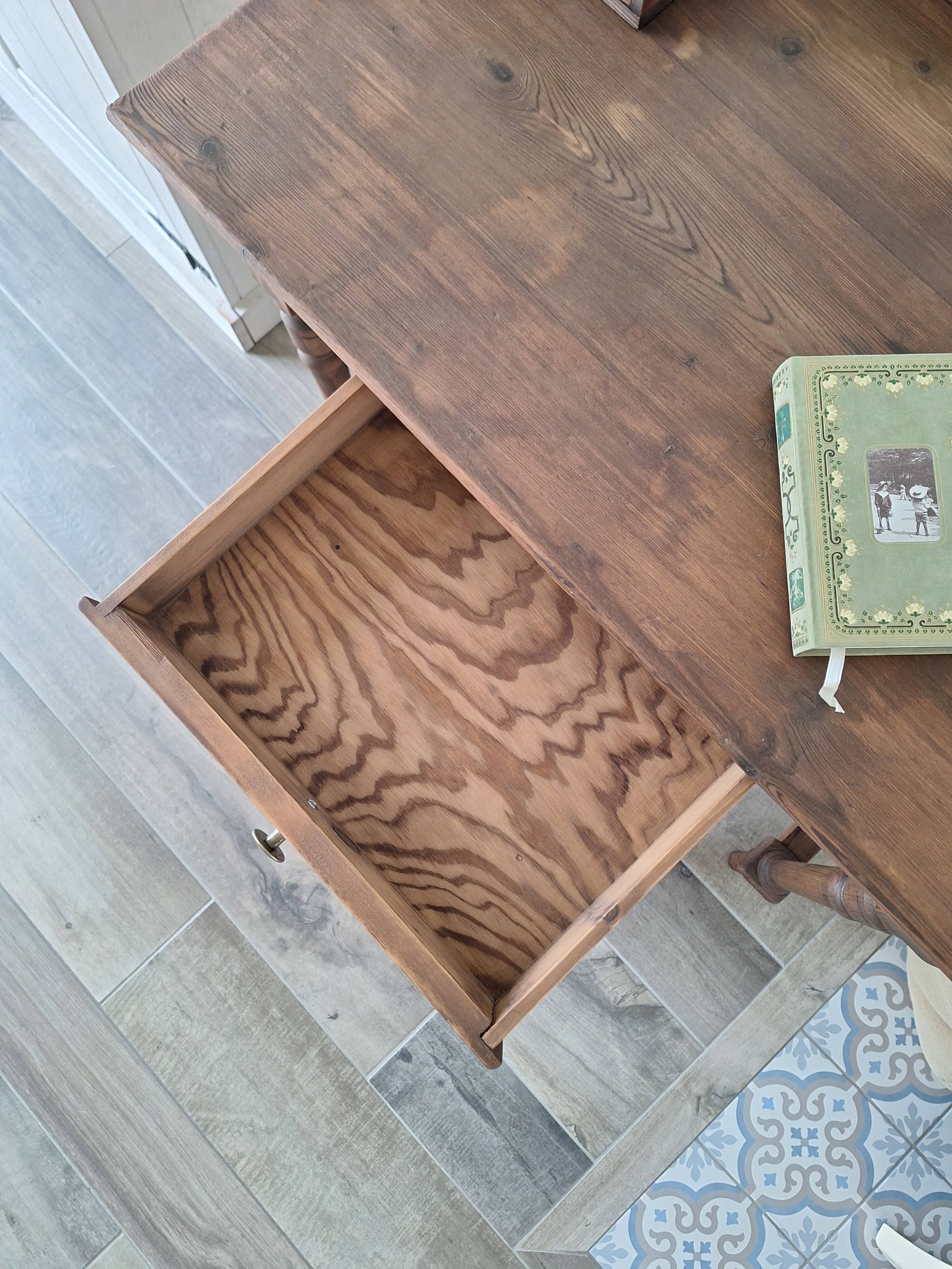 Antique solid wood desk with tiers – metal handles